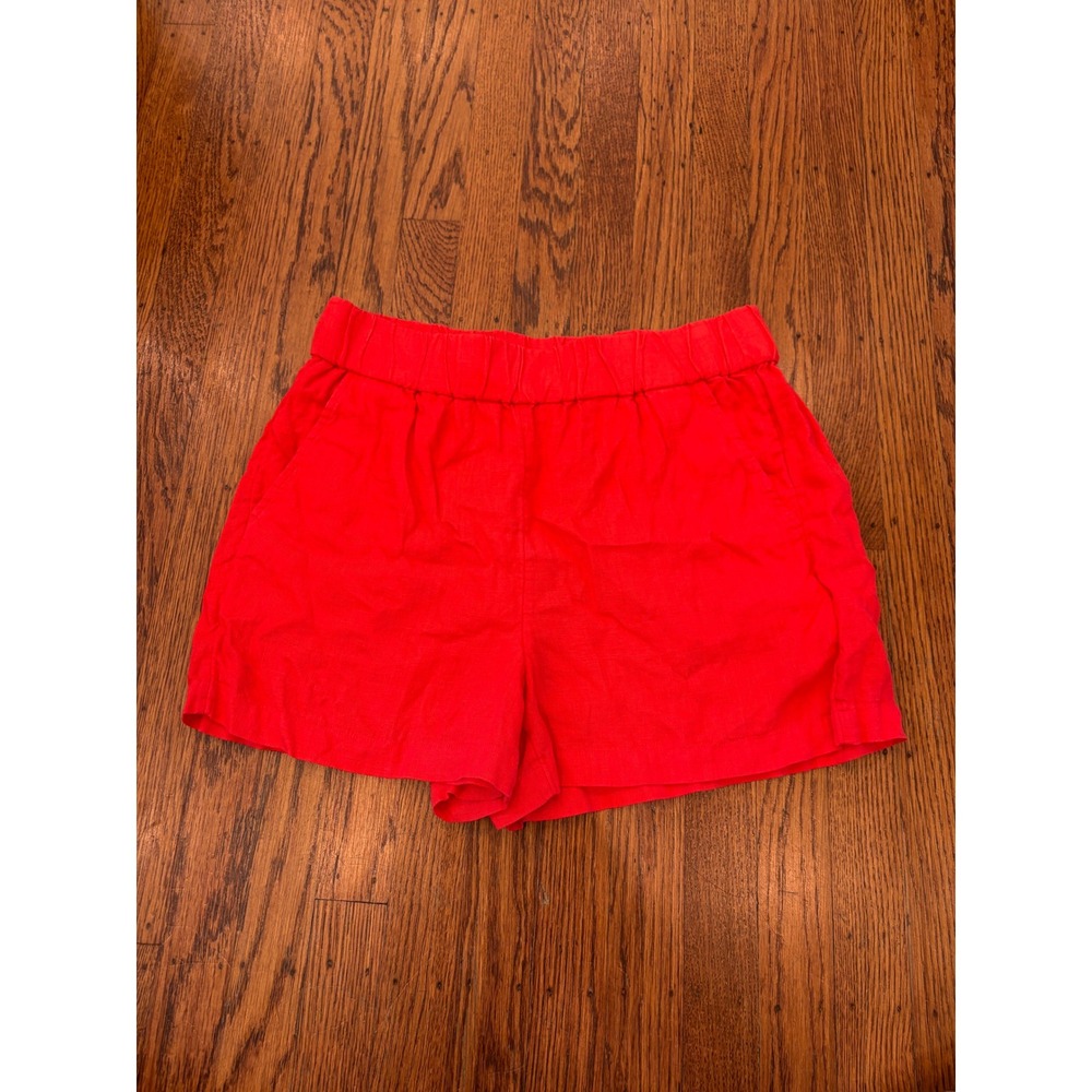 J.Crew Red 100% Linen Pull On Shorts Elastic Waist Pockets Small